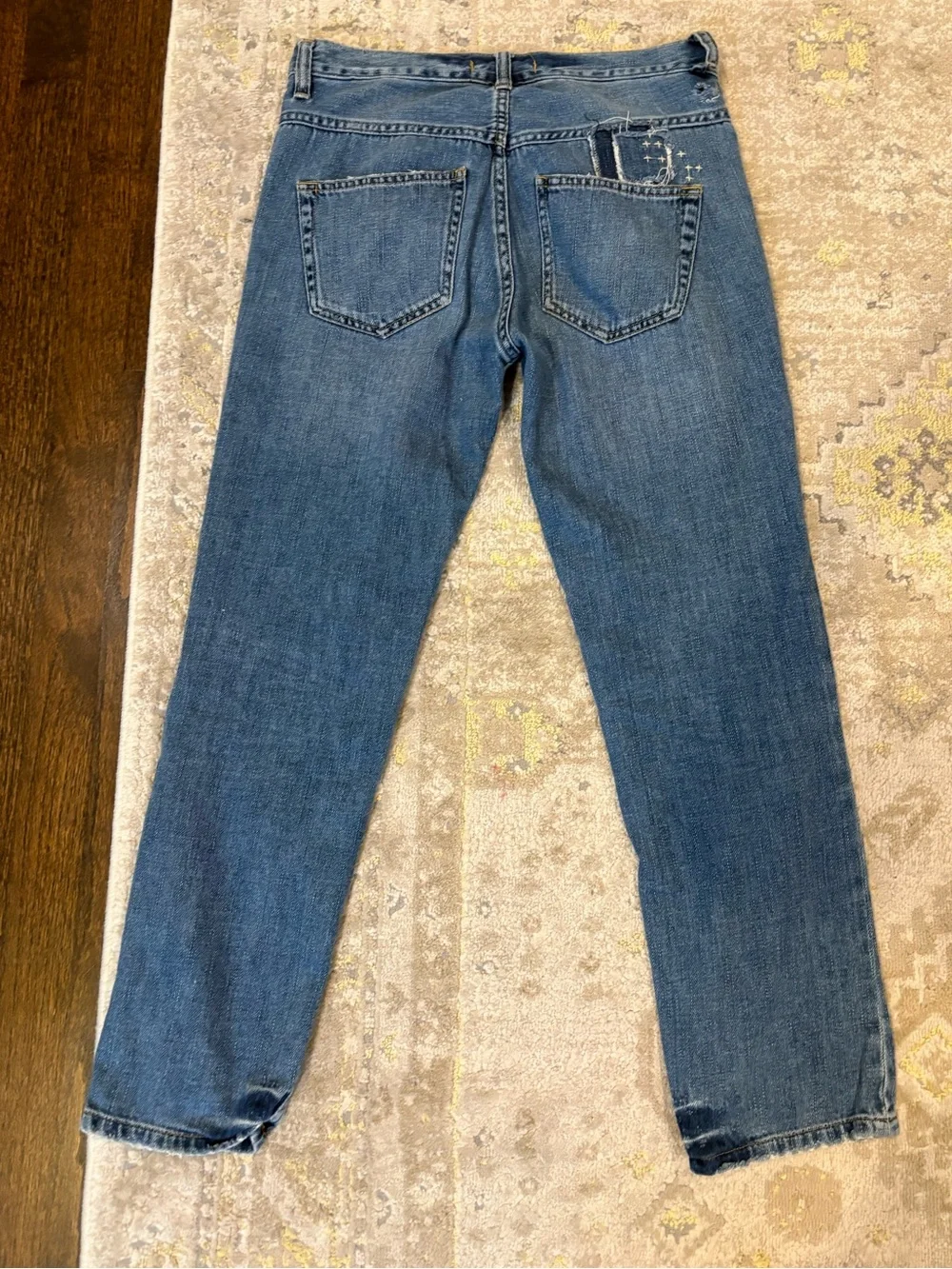 Free People Blue Patchwork Jeans